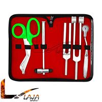 LAJA Imports 6 Piece Diagnostic Kit Medic Student - Reflex Hammer and Tuning Fork Set C 128 and C 512. Includes A Wartenberg Pinwheel and A Premium Green Steel Bandage Scissor 7.5”