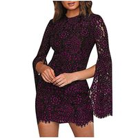 Dresses for Women, Elegant Crewneck Cutout 1/2 Sleeve Split Lace Ladies Maxi Dress Sexy for Party Work Club Official