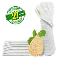 Reusable Unpaper Towels, Natural Loofah Sponges Pack 21, Highly Absorbent Washable Paperless Recycled Organic Cotton Napkins Bamboo Paper Towel Bathroom Roll Cleaning Cloths Eco Friendly Zero Waste