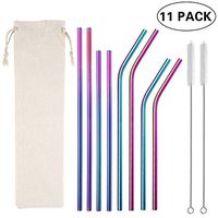 Multicolor Colorful Stainless Steel Straws,Set of 8 10.5" 8.5" Reusable Rainbow Multi-Colored Drinking Straws for 30/20oz Tumbler Cold Beverage,FDA-Approved Straws(4 Straight+4 Bent +2 Brushes+1 Bag)