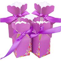 Lontenrea 50 Pcs Wedding Favor Boxes Birthday Party Candy Gift Box with 50pcs Purple Ribbons Decoration (Purple)
