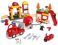 PlayBuild Fire Station Building Blocks Set – 86 Pieces – Includes Fire Department, Building, Fire Engine, Motorcycle, Firemen & Boy Minifigures, Dalmatian & Accessories