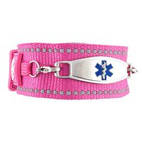 Waterproof Medical Alert ID Bracelet - Custom Engraving Included - Active, Sports - Pink Bracelet/Blue (M)