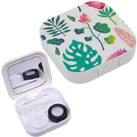 Portable Contact Lens Case Box Travel Kit Mirror + Bottle + Tweezers Container Holder [ Garden Lotuses ]