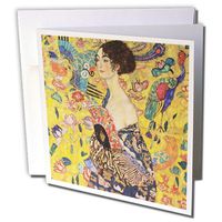 3dRose Print of Klimt Painting Lady with fan PD-US Greeting Cards, 6" x 6", Set of 6 (gc_203694_1)