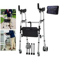 GHzzY Folding Walkers for Elderly & Disabled - Adjustable Walking Assist Equipped with Arm Rest Pad & Brakes - Portable Walker Mobility Aid