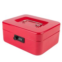 Kyodoled Medium Cash Box with Combination Lock Safe Metal Money Box with Money Tray for Security Lock Box 7.87"x 6.30"x 3.54" Red Medium