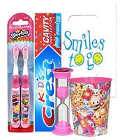 Shopkins 5pc Bright Smile Oral Hygiene Bundle! 2pk Manual Toothbrush, Toothpaste, Brushing Timer & Mouthwash Rise Cup! Plus Dental Gift Bag & Tooth Saver Necklace!