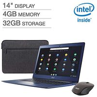 Acer 14" FHD LED Backlight Widescreen Chromebook w/ 256G SD Card | Intel Celeron N3160 Quad-Core | 4GB RAM | HDMI | 32GB eMMC SSD | WiFi | Google Chrome OS | Mouse and Case | Stellar Blue