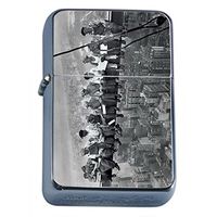 Silver Flip Top Oil Lighter Vintage Poster D-006 Lunch On a Skyscraper New York City