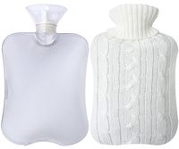Attmu Classic Rubber Transparent Hot Water Bottle  with Knit Cover - 2 Fl Oz, White