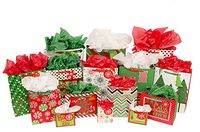 Christmas Gift Bag Variety Pack (60 Pieces) - 15 High Quality Gift Bags Various Sizes - 15 Sheets of Each Green, Red, and White Tissue Paper - iDeal Brandz (Contemporary Christmas)