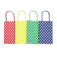12CT Small Primary Polka DOT Biodegradable, Food Safe Ink & Paper, Premium Quality Paper (Sturdy & Thicker), Kraft Bag with Colored Sturdy Handle (Small, P.Primary)