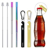 Yoelike 2 Pack Telescopic Re-usable Stainless Steel Metal Straws with Bottle Opener Case, Cleaner Brush, Keychain, Carabiner, Silicone Tips for Drinking Water, Smoothie, Juice (Black/Gold)