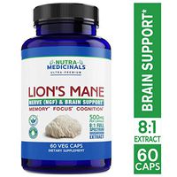 NutraMedicinals – Lion's Mane Mushroom Capsules – Nerve (NGF) & Brain Support – Natural Nootropic Supplement for Memory, Focus & Cognition – Non-GMO, Vegan, Organic (60 Caps, 8:1 Extract)