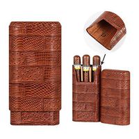 GALINER Cigar Case Genuine LeatheCedar Wood Lined Cigar Holder 60 Gauge Cigar Portable Travel Box 3 Cigars Mini Humidor (Brown)