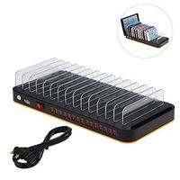 KKmoon 80W 15-Port Adjustable Dividers USB Charger Smart Charging Station Dock Multi Device Desktop Organizer Hub Stand with Intelligent IC Auto Detect Tech