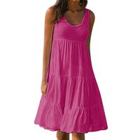 Today's Deals Womens Holiday Summer Solid Sleeveless Party Beach Dress
