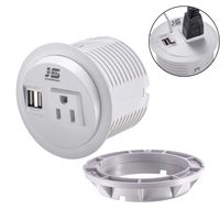 Desktop Power Grommet 3 inch Hole Power Outlet Socket 1 Outlet with 2 USB Ports 10°Angle Design with 10 FT Extension Cord（White）