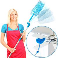 Microfiber Duster & Blind Cleaner w/ Pivoting Head and Extension Pole. Extendable Arm and Flexible Heads for Easy Ceiling Fan and Cobweb Dusting. Detachable Washable Heads for Quick Cleaning.