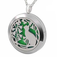 Popeoiuh Essential Oil Diffuser Necklace, Aromatherapy Perfume Stainless Steel Magnetic Cat Locket Pendant Jewelry for Women Girls Boys Men Thanksgiving Day