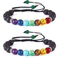 Gmai Lava Rock Chakra Bracelet 7 Chakra Yoga Healing Bracelet Natural Stone Beads Aromatherapy Essential Oil Diffuser Bracelet for Women Man (2 pcs Lava Chakra)