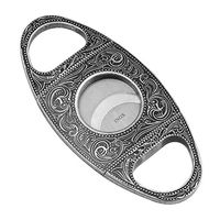 Cigar Cutter Stainless Steel Double Blade Guillotine Scissors Pocket Size Exquisite Engraving Patterns with Gift Box Silver