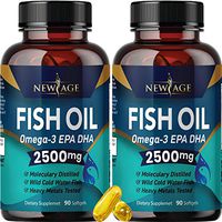 (2-Pack) Omega 3 Fish Oil 2500mg Supplement by New Age – Immune & Heart Support – Promotes Joint, Eye, Brain & Skin Health - Non GMO 180 Softgels - EPA, DHA Fatty Acids Gluten Free