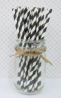 75 Stripped Paper Straws Birthday Wedding Baby Shower Party - Black Striped