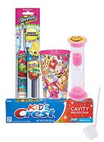Shopkin 4pc. Bright Smile Oral Hygiene Set! Shopkins Turbo Powered Toothbrush, Crest Kids Sparkling Toothpaste, 2 Minute Timer & & Mouthwash Rinse Cup! Plus Bonus"Remember to Brush" Visual Aid!