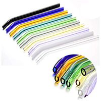 Reusable Bent Glass Drinking Straws, 10PCS Flat-mouth Colored Glass, Shatter Resistant, BPA Free, Non-Toxic, Eco-Friendly, 200mm x 10mm (Bent 8''x10mm, Multi Color)