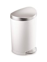 simplehuman 10 Liter / 2.3 Gallon Stainless Steel Small Semi-Round Bathroom Step Trash Can, White Steel With Stainless Steel Lid