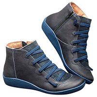 EISHOW Fashion Women Casual Shoes Arch Support Boots Autumn Short Flat Boots Comfy Lace Up Flat Heel Ankle Booties Sneake (Blue,10)