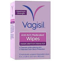 Vagisil Anti-Itch Medicated Wipes, Maximum Strength 12 ea (Pack of 3)