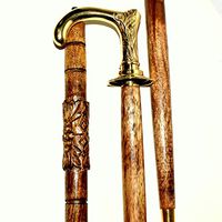 Wooden Walking Stick/Cane Brass Handle & 37.6 Inch Vintage-Look Natural Wood Staff - Brown & Golden Cane in Natural Wood