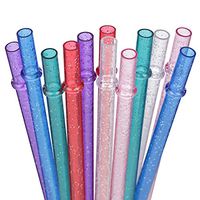 Dakoufish BPA-Free 12 Piece 9 Inch Reusable Clear Plastic Glitter Sparkle Drinking Straw Plus one Cleaning Brush（6color，9inch）