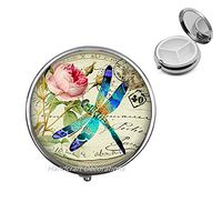Blue Dragonfly with Rose Glass Pill Case.Dragonfly Pill Box,Dragonfly Jewelry,Birthday Gift，Dragonfly Jewelry,Dragonfly,Pill Case.F086