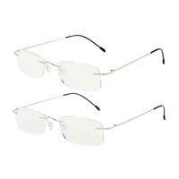LianSan 2 Pack Titanium Lightweight Fashion Rimless Rectangle Blue Light Blocking Reading Glasses for Men and Women Readers 8020 Silver and Gold 2.50