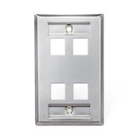 Leviton 43080-1L4 QuickPort Wallplate, Single Gang, 4-Port, Stainless Steel, with Designation Window