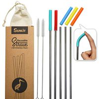 Sunlit Eco-Friendly Reusable Stainless Steel Metal Straws 8.5-10.5 inches with Silicone Extender Tips, Cleaning Brush, Cotton Carrying Pouch - 5 Colors for Family – 20-30oz Yeti Tumbler Cup