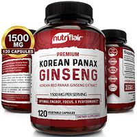 NutriFlair Korean Red Panax Ginseng 1500mg - 120 Vegan Capsules - High Strength Ginseng Root Ginsenosides Extract Powder Supplement - Energy, Focus, Libido, Performance Pills for Women & Men, Non-GMO