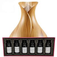 Essential Oil and Diffuser Gift Set - 400 ml Vase Style Diffuser and a 6 piece 10 ml Gift Box of 100% Pure Essential OIls (Black Label, 400 ml Light Wood)
