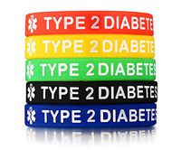 Ximi 5 Pcs Medical Alert Silicone Bracelets Wristband for Men Women,Type 2 Diabetes,7.5"