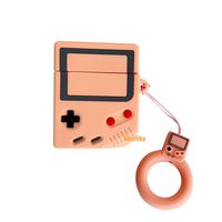 UnnFiko Game Boy Shape AirPods Case, 3D Cartoon Soft Silicone Protective Mini Bag Cute Retro Creative Airpods 1 & 2 Stand Cover with Finger Loop (Game Orange, Airpods 1 & 2)