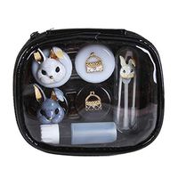 Cute Contact Lens Case Travel Kit Portable Contact Case Container with Mirror, 2 Contact Lens Box, Applicator, Bottle, and Tweezers Included(Rabbit)