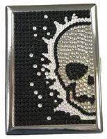 Eclipse Silver Half Skull Face Studded Bedazzled Crushproof Metal Cigarette Case, 100s, 3101ST20S