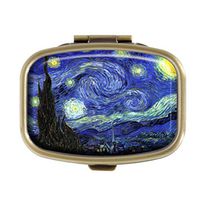 GDEE Vincent Van Gogh Custom Fashion Stainless Steel Bronze Pill Box Western Tablets Tablet Holder Management Case Pocket or Wallet