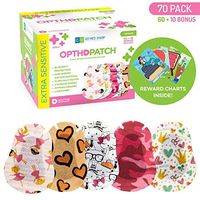 Optho-Patch Kids Eye Patches - Fun Girls Design - 60 + 10 Bonus Latex Free Hypoallergenic Cotton Adhesive Bandages for Amblyopia and Cross Eye - 2 Reward Chart Posters by Defined Vision