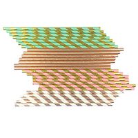 100 Pack Paper Straws-Biodegradable Straws Gold,Mint and Gold stripes, Pink and Gold Stripes, Cooper Solid Color, White and Copper Stripes Drinking Straws