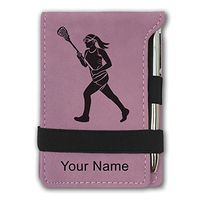 Mini Notepad, Lacrosse Player Woman, Personalized Engraving Included (Pink)